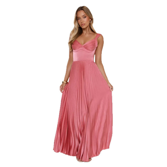 Damen Plissiertes Maxikleid mit vorteilhaftem V-Ausschnitt und femininem Design R&B