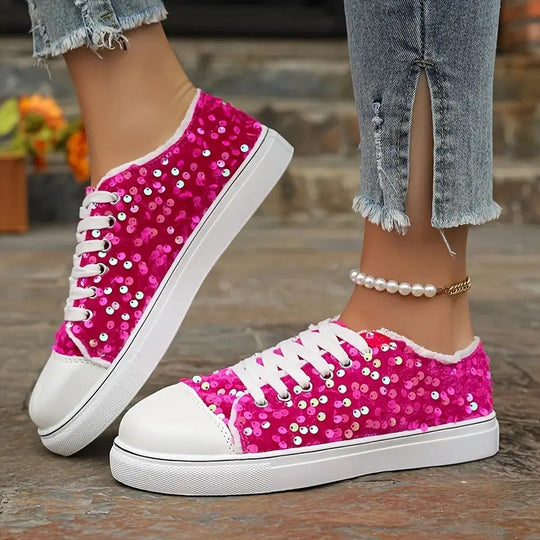 Damen Trendige Sneakers mit funkelnden Pailletten und komfortabler Sohle R&B