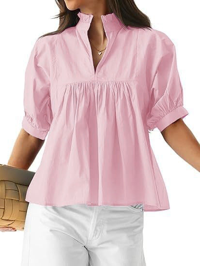 Damen elegante kurzärmlige Bluse mit Rüschendetails und lässigem Schnitt R&B