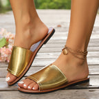 Damen Elegante Riemensandalen mit offener Spitze und metallischem Finish