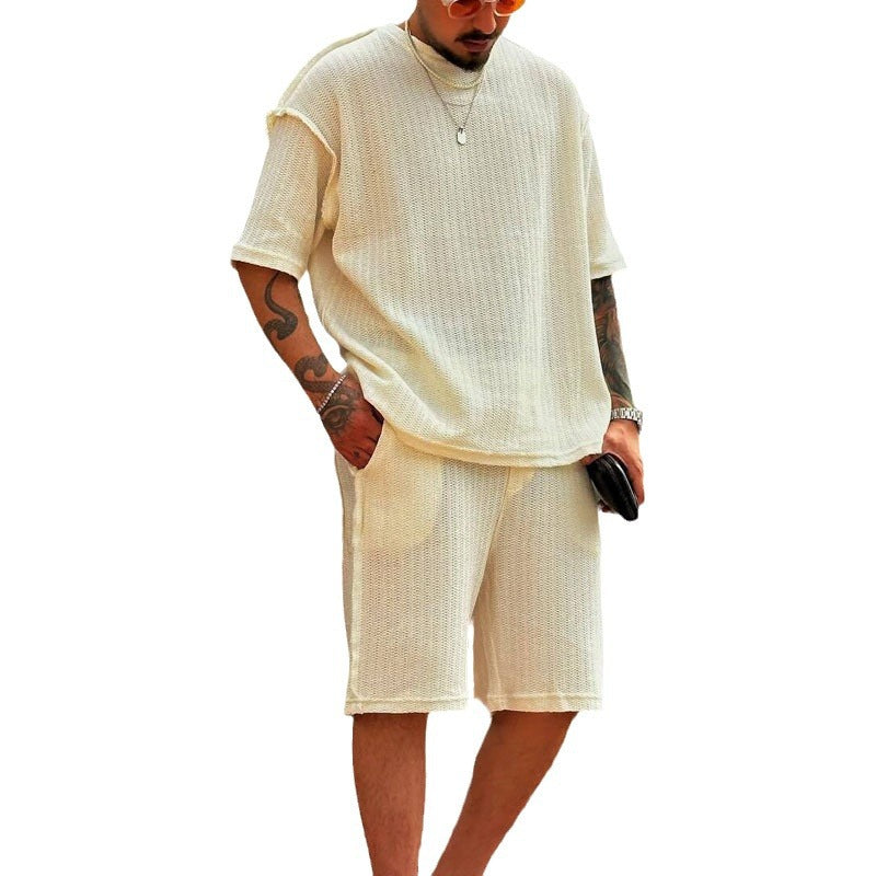 Herren lässiges Oversized-Strickshirt mit luftiger Webstruktur R&B