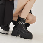 Damen High-Top Stiefeletten mit modischem Schnallen-Detail und robustem Plateau R&B