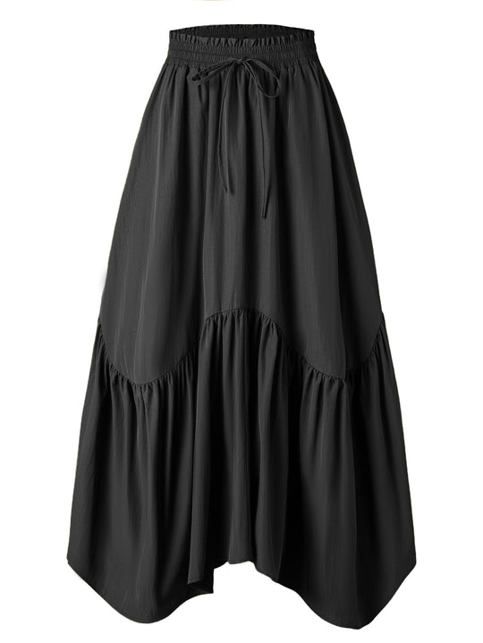 Damen Maxi-Rock mit kreativem Volantdesign und elastischem Bund R&B
