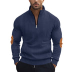 Herren Strickpullover mit modernem Reißverschluss und eleganten Ellbogenpatches R&B