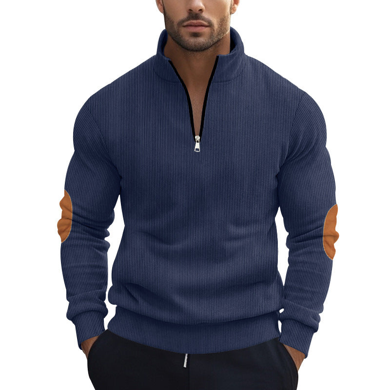 Herren Strickpullover mit modernem Reißverschluss und eleganten Ellbogenpatches R&B
