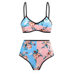 Damen Hochgeschnittener Bikini mit floralem Muster und kontrastierendem Detail R&B