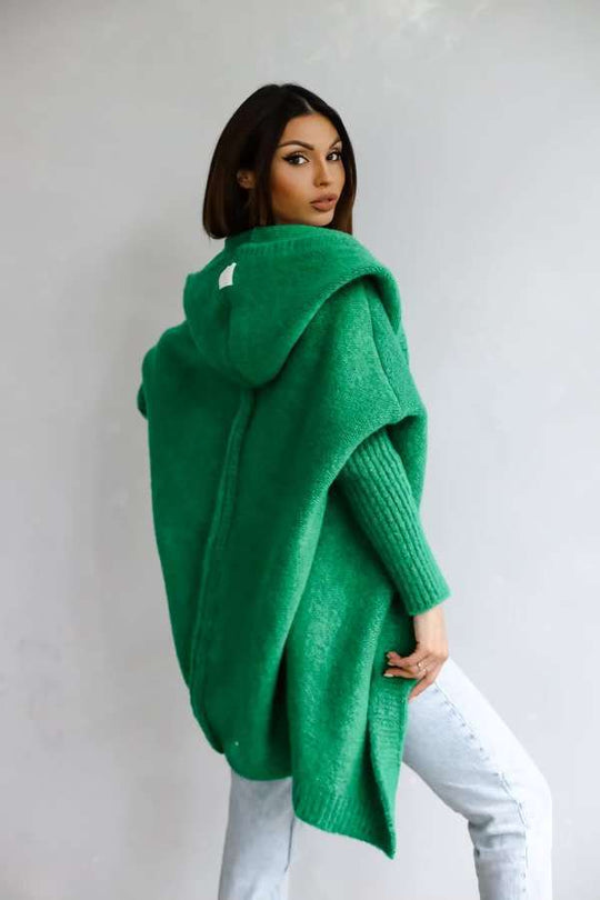 Damen kuschelige Strickjacke mit Kapuze und offenem Schnitt R&B