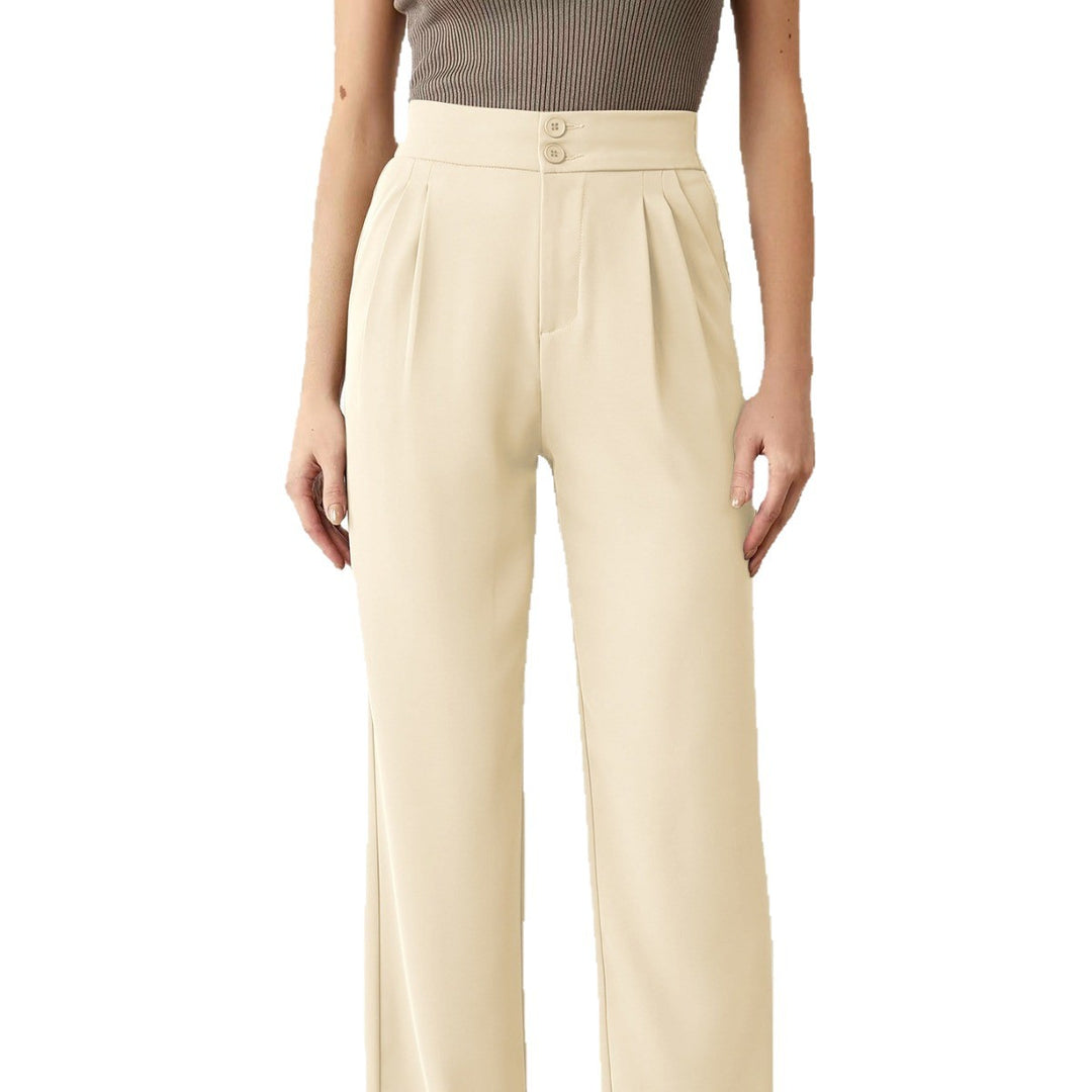 Damen elegante weite Stoffhose mit Bundfalten und hohem Taillenbündchen R&B