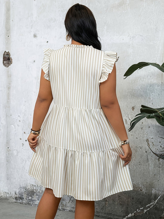 Damen Röhrenkleid mit Rüschendetails und gestreiftem Design R&B