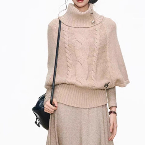Damen Strickkleid mit voluminösen Ärmeln und elegantem Rollkragen R&B