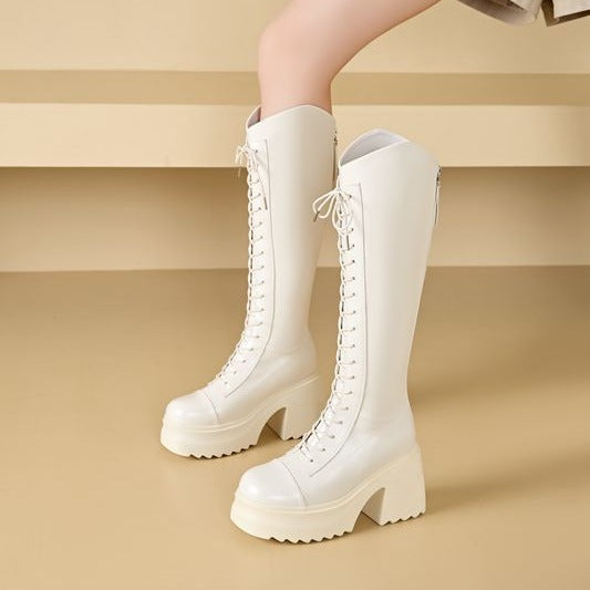 R&B | Hohe Stiefel Damenstiefel mit Schnürung und Robuster Ferse