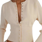 Damen Lässige Strickjacke mit Knopfdetails und voluminösen Ärmeln R&B