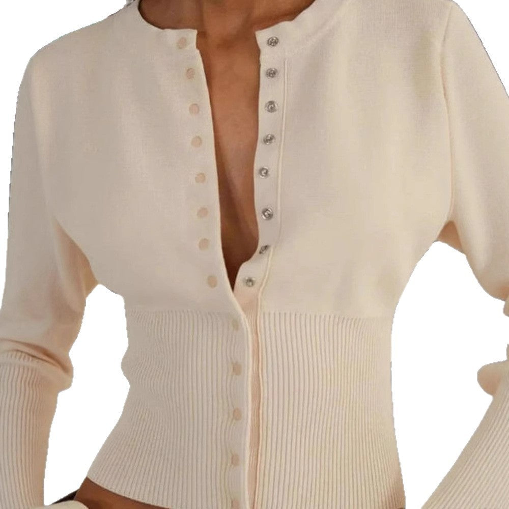 Damen Lässige Strickjacke mit Knopfdetails und voluminösen Ärmeln R&B