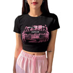 Damen Crop-T-Shirt mit kreativem Schriftzug R&B