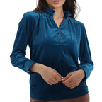 Damen Elegantes Oberteil mit Rüschendetails und Knopfverschluss R&B