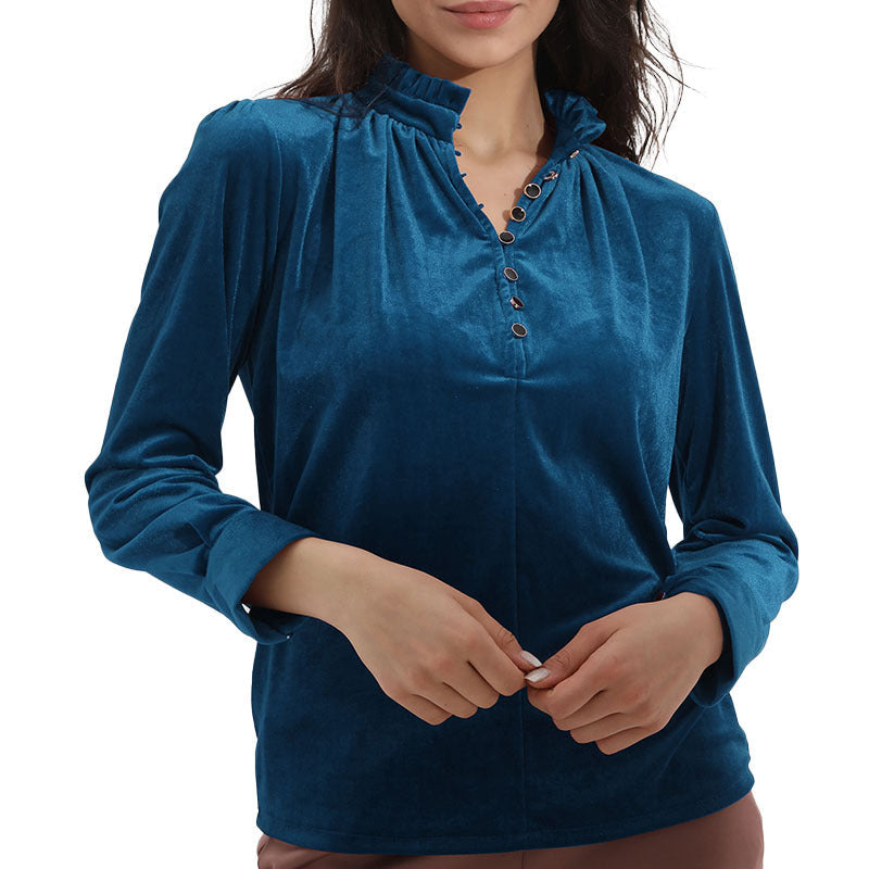 Damen Elegantes Oberteil mit Rüschendetails und Knopfverschluss R&B