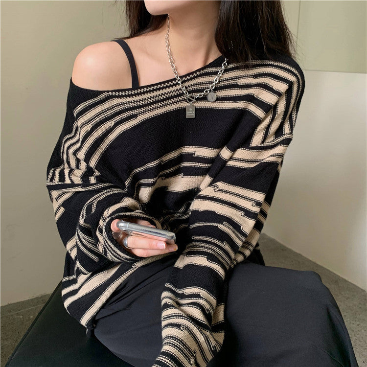 Damen Strickpullover mit elegantem Streifenmuster und lässigem Schnitt R&B