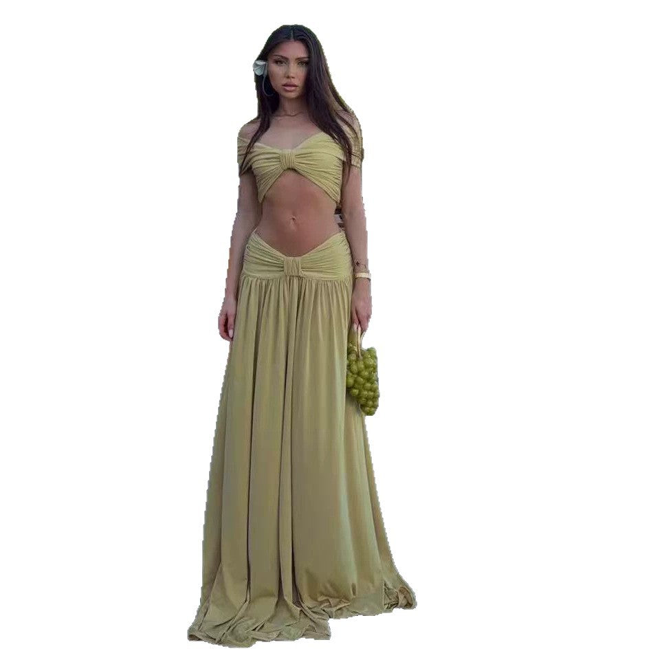 Damen Edles Strandkleid mit Wickeloberteil und fließendem Saum R&B