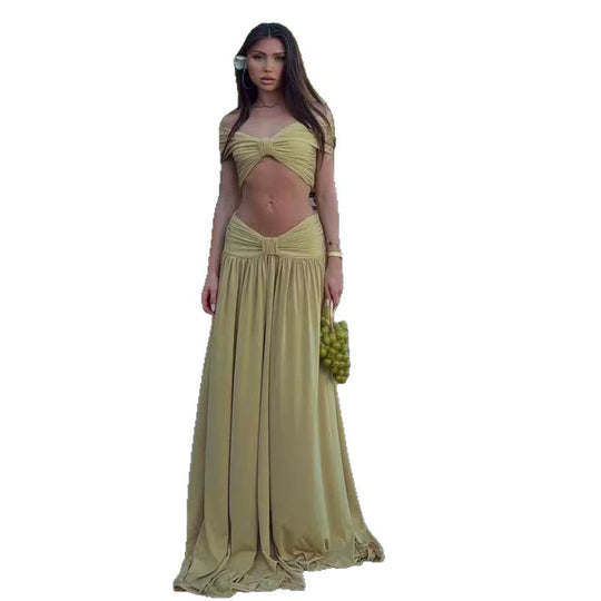 Damen Edles Strandkleid mit Wickeloberteil und fließendem Saum R&B