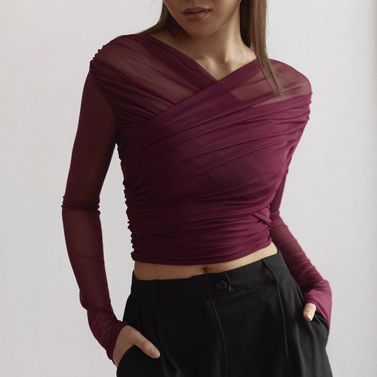 Damen Langarm-Crop-Top R&B