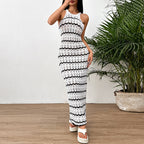 Damen Häkel-Maxikleid mit geometrischem Muster und enganliegendem Schnitt EB