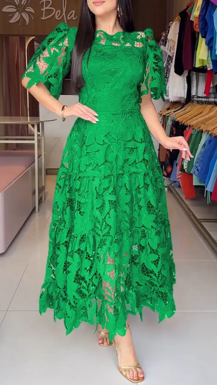 Damen nan Maxikleid aus floraler Guipure-Spitze mit taillierter Passform und Stufensaum R&B