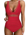 Damen Hochtaillierter Badeanzug mit transparenten Einsätzen R&B