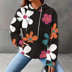 Damen lockerer Kapuzenpullover mit farbenfrohem Blumendesign
