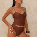 Damen Crop-Top Bikini mit dekorativen Trägerdetails R&B