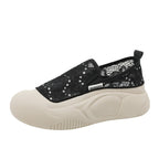 Damen bequeme Slip-On Sneakers mit luftiger Spitze und elastischem Riemen R&B