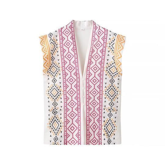 Damen modisches Hemdblusentop mit aufregendem geometrischem Print R&B