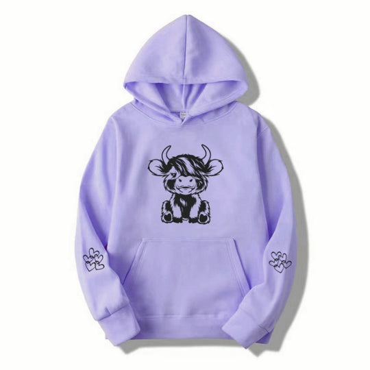 Damen Kapuzensweater mit entzückendem Kuhmotiv und praktischen Kängurutaschen R&B