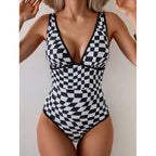 Damen Einteiler Badeanzug mit aufregendem Schachbrettmuster und figurbetonendem Design R&B