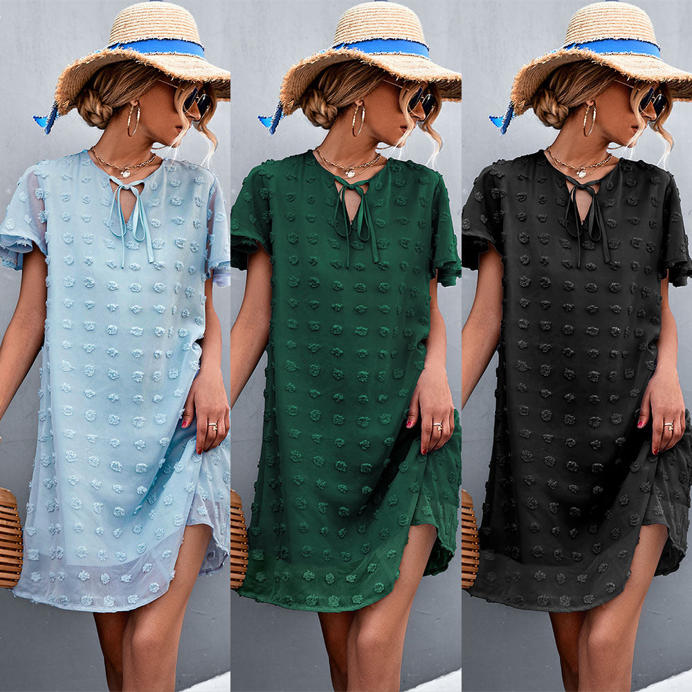 Damen Freizeitkleid mit luftigen Puffärmeln und Rüschenakzenten R&B