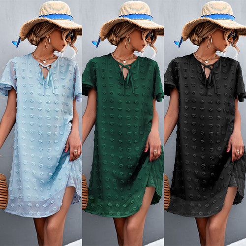 Damen Freizeitkleid mit luftigen Puffärmeln und Rüschenakzenten R&B