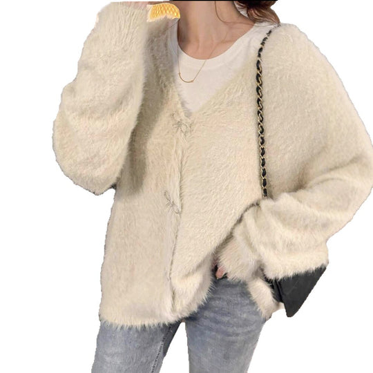 Damen Flauschiger Strick-Kardigan mit eleganten Knopfdetails R&B