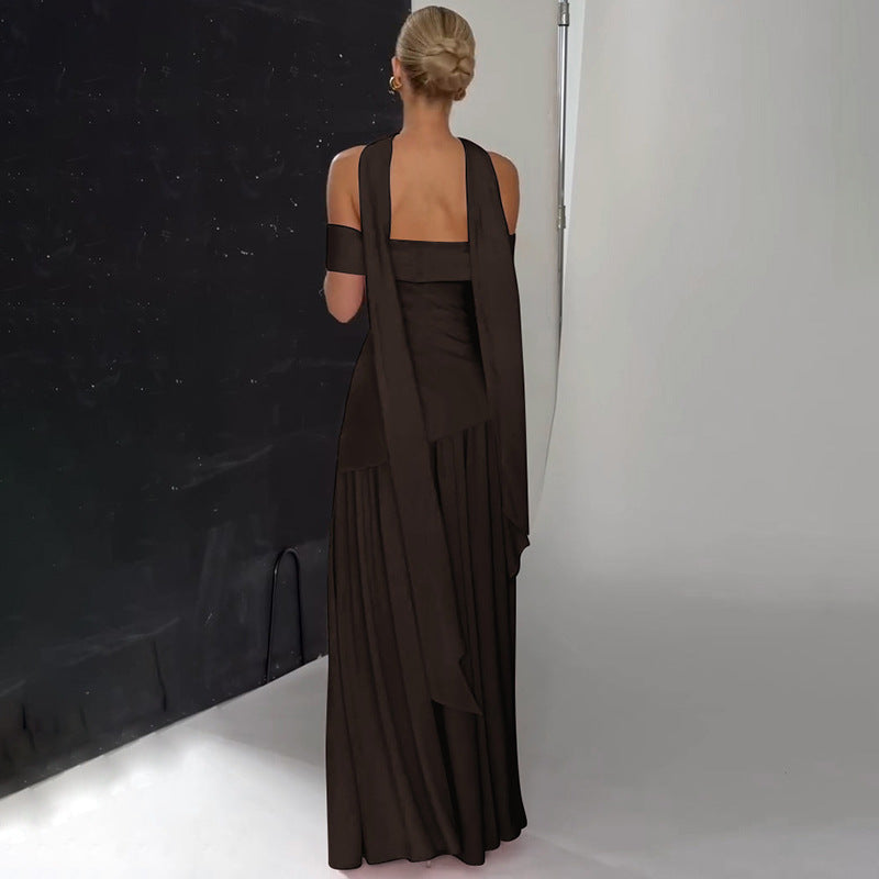 Damen Maxikleid mit schulterfreiem Design und seitlichem Schlitz R&B