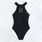 Damen Hochgeschlossener Einteiler Badeanzug mit transparenter Einsätzen R&B