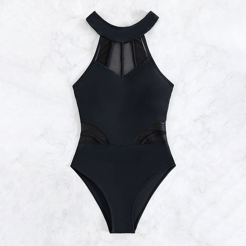 Damen Hochgeschlossener Einteiler Badeanzug mit transparenter Einsätzen R&B