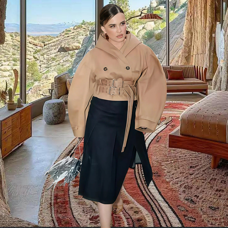 Damen Innovative Utility-Jacke mit weit geschnittenen Ärmeln und Gürtel R&B