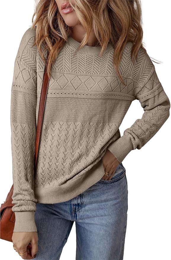 Damen Strickpullover mit strukturiertem Muster und Rundhalsausschnitt R&B