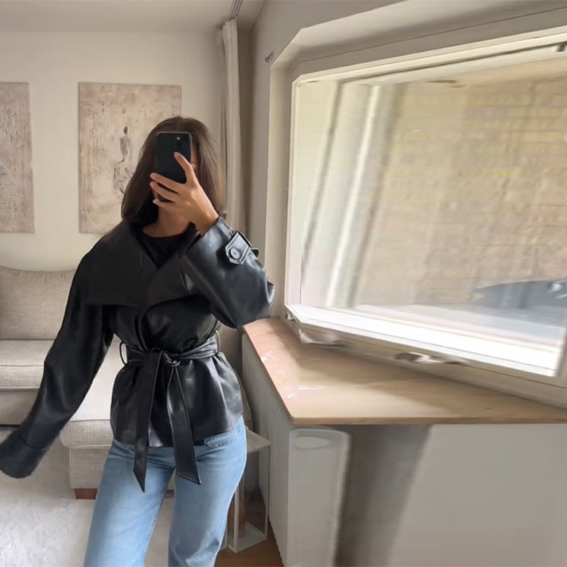 Damen Modische Cropped jacke mit doppelter Knopfleiste und breitem Kragen R&B