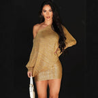 Damen Elegantes Mini-Kleid mit asymmetrischem Schnitt und funkelndem Effekt R&B