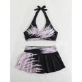 Damen Sport-Bikini-Set mit hochgeschlossenem Oberteil und schwingendem Rock R&B