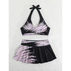 Damen Sport-Bikini-Set mit hochgeschlossenem Oberteil und schwingendem Rock R&B