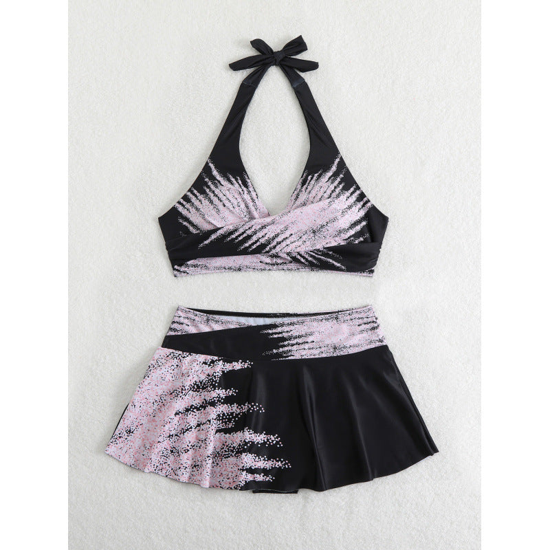 Damen Sport-Bikini-Set mit hochgeschlossenem Oberteil und schwingendem Rock R&B