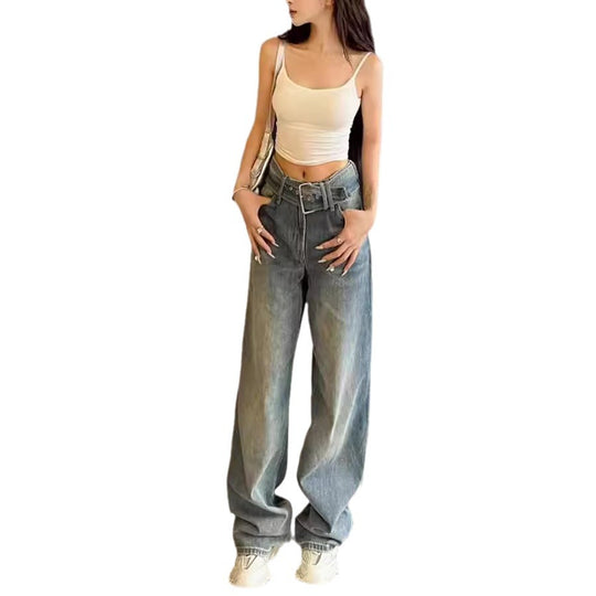 Damen Weite Denim-Hose mit hohem Bund und modernem Schnitt R&B