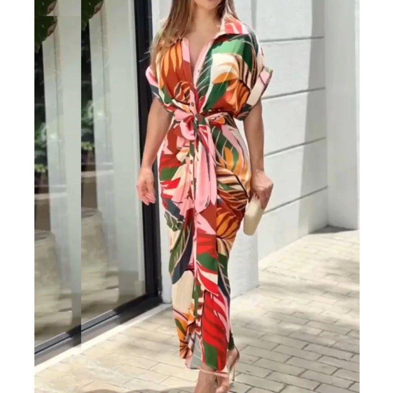Damen Midikleid mit lässigem Schnitt und Taillengürtel R&B