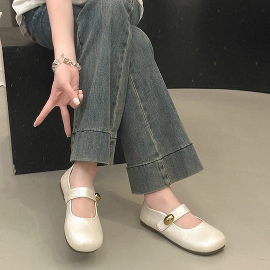 Damen elegante Mary Jane Ballerinas mit dekorativem Knopf R&B
