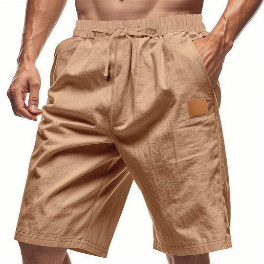 Herren nan leichte Freizeit-Bermudashorts mit Elastikbund, Kordelzug und dezenter Lederapplikation R&B